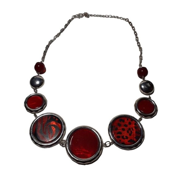 Necklace Large Red Disc Zebra Stripe Leopard Spot Christmas Valentine - Picture 4 of 10